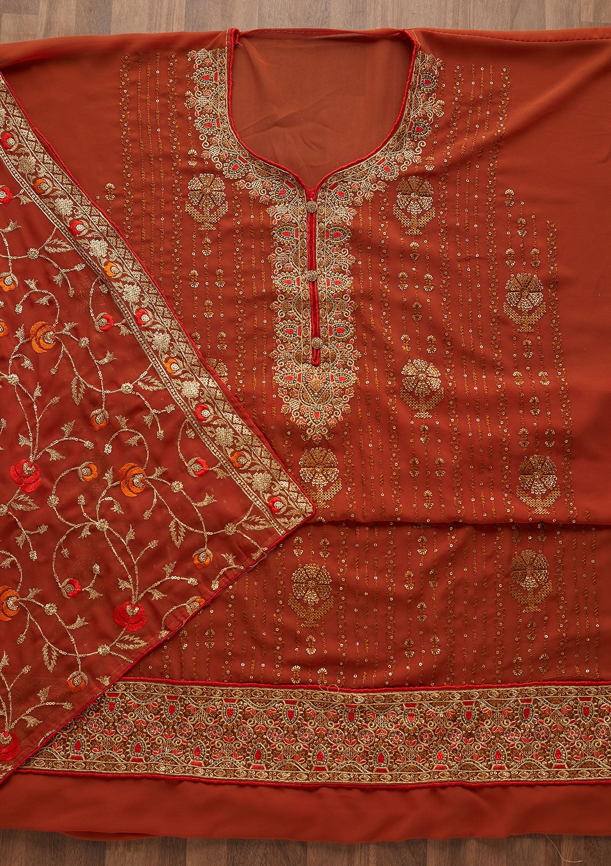 Mustard Zariwork Georgette Designer Semi-Stitched Salwar Suit - Koskii