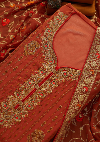 Mustard Zariwork Georgette Designer Semi-Stitched Salwar Suit - Koskii