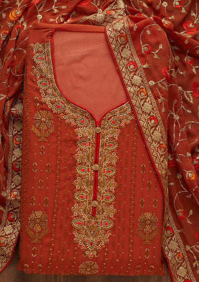 Mustard Zariwork Georgette Designer Semi-Stitched Salwar Suit - Koskii