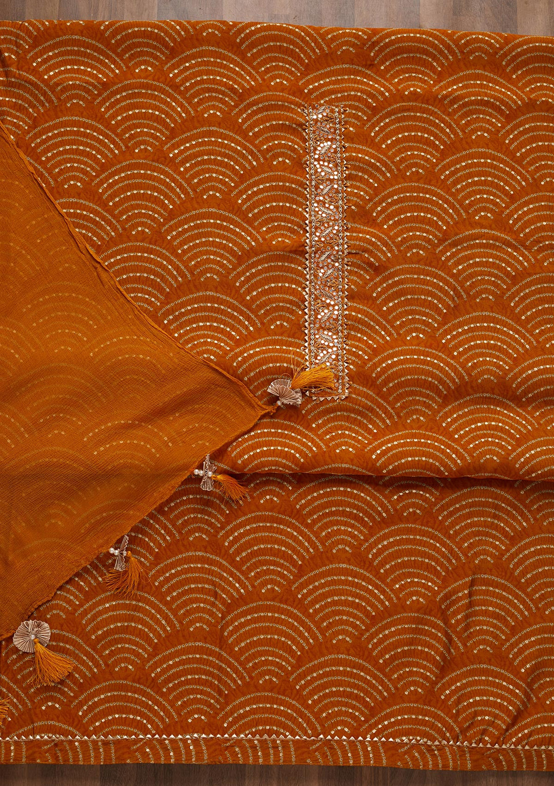 Mustard Zariwork Georgette Unstitched Salwar Suit - Koskii