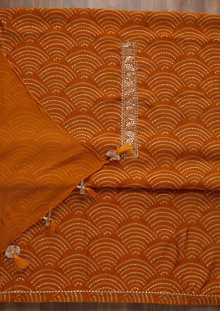 Mustard Zariwork Georgette Unstitched Salwar Suit - Koskii