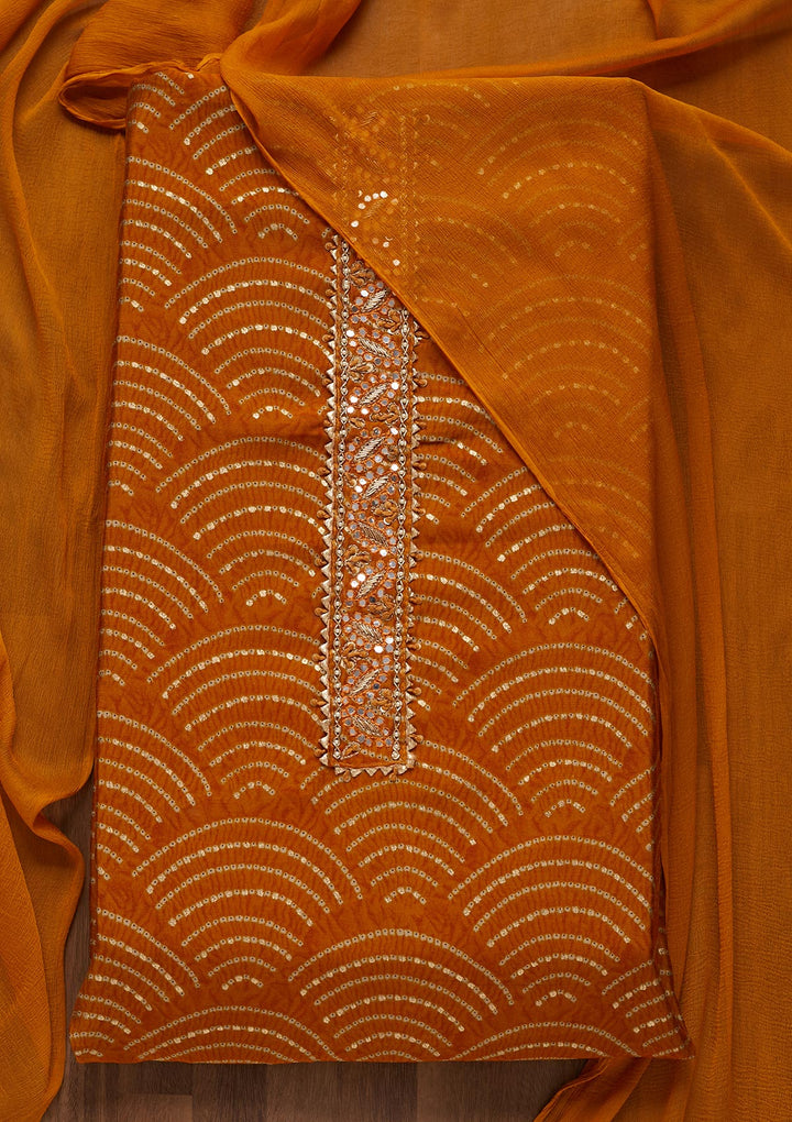 Mustard Zariwork Georgette Unstitched Salwar Suit - Koskii