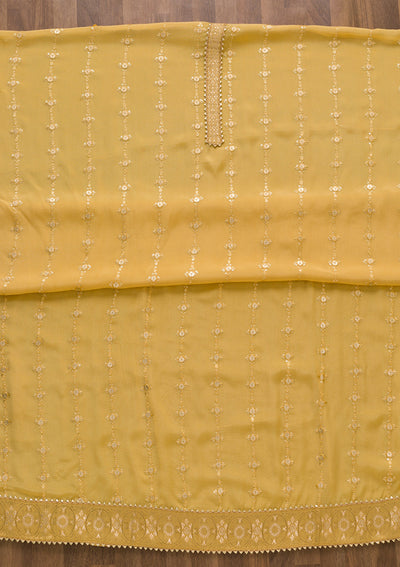 Mustard Zariwork Georgette Unstitched Salwar Suit-Koskii