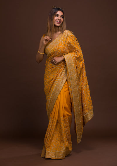 Mustard Zariwork Georgette Saree-Koskii