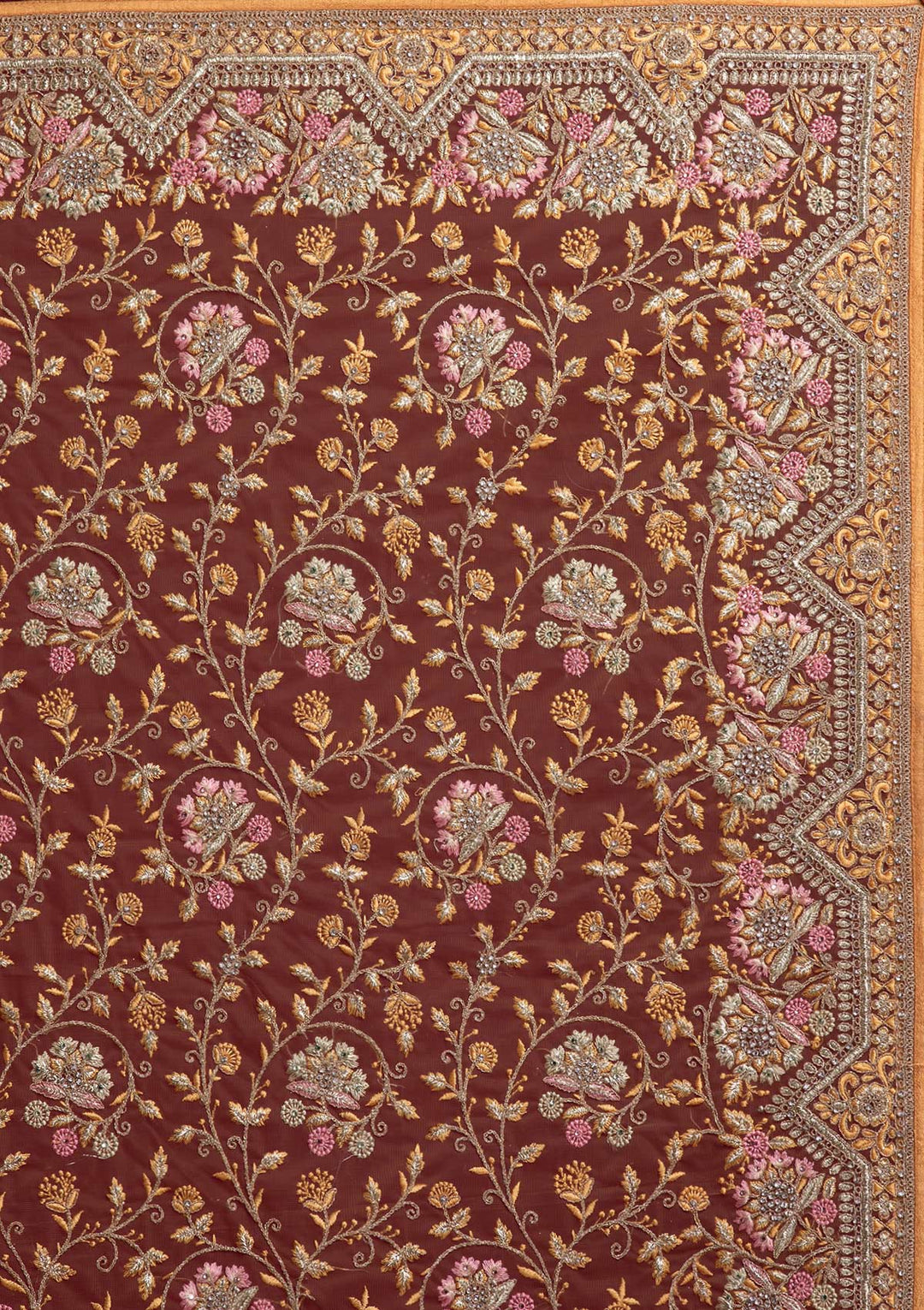 Mustard Zariwork Net Designer Saree - koskii