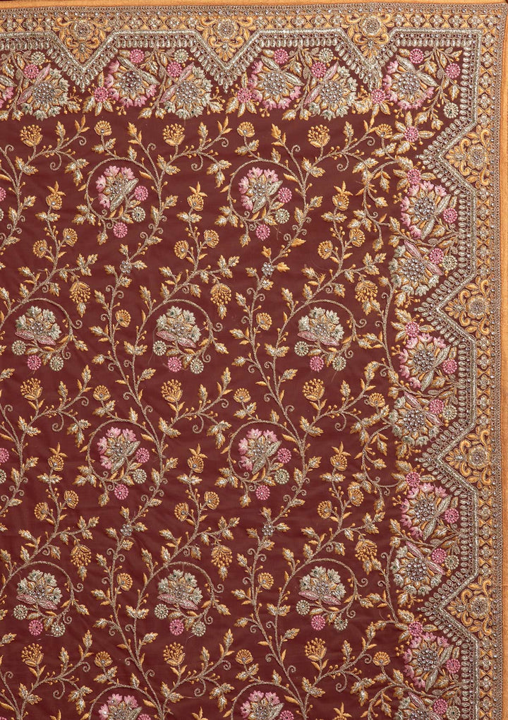 Mustard Zariwork Net Designer Saree - koskii