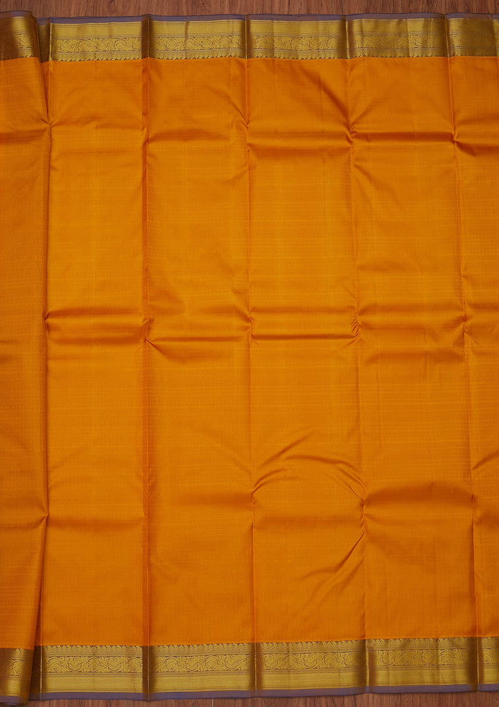 Mustard Zariwork Pure Silk Designer Unstitched Saree - Koskii