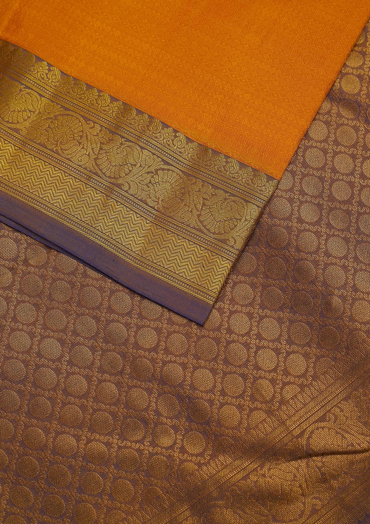 Mustard Zariwork Pure Silk Designer Unstitched Saree - Koskii