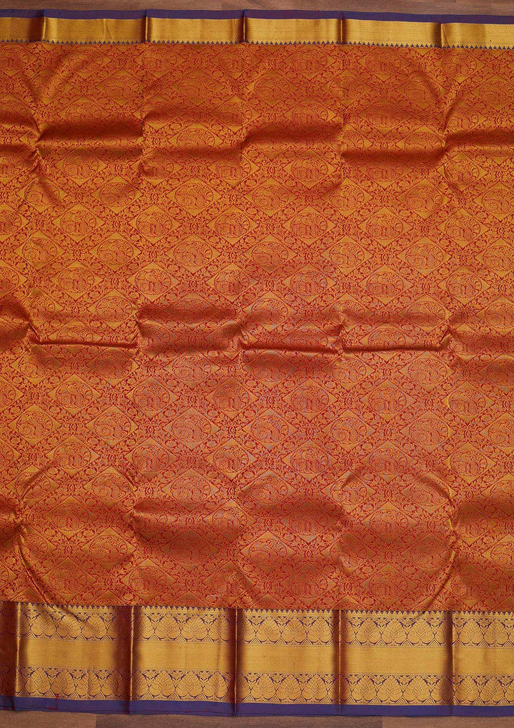 Mustard Zariwork Pure Silk Designer Saree - Koskii