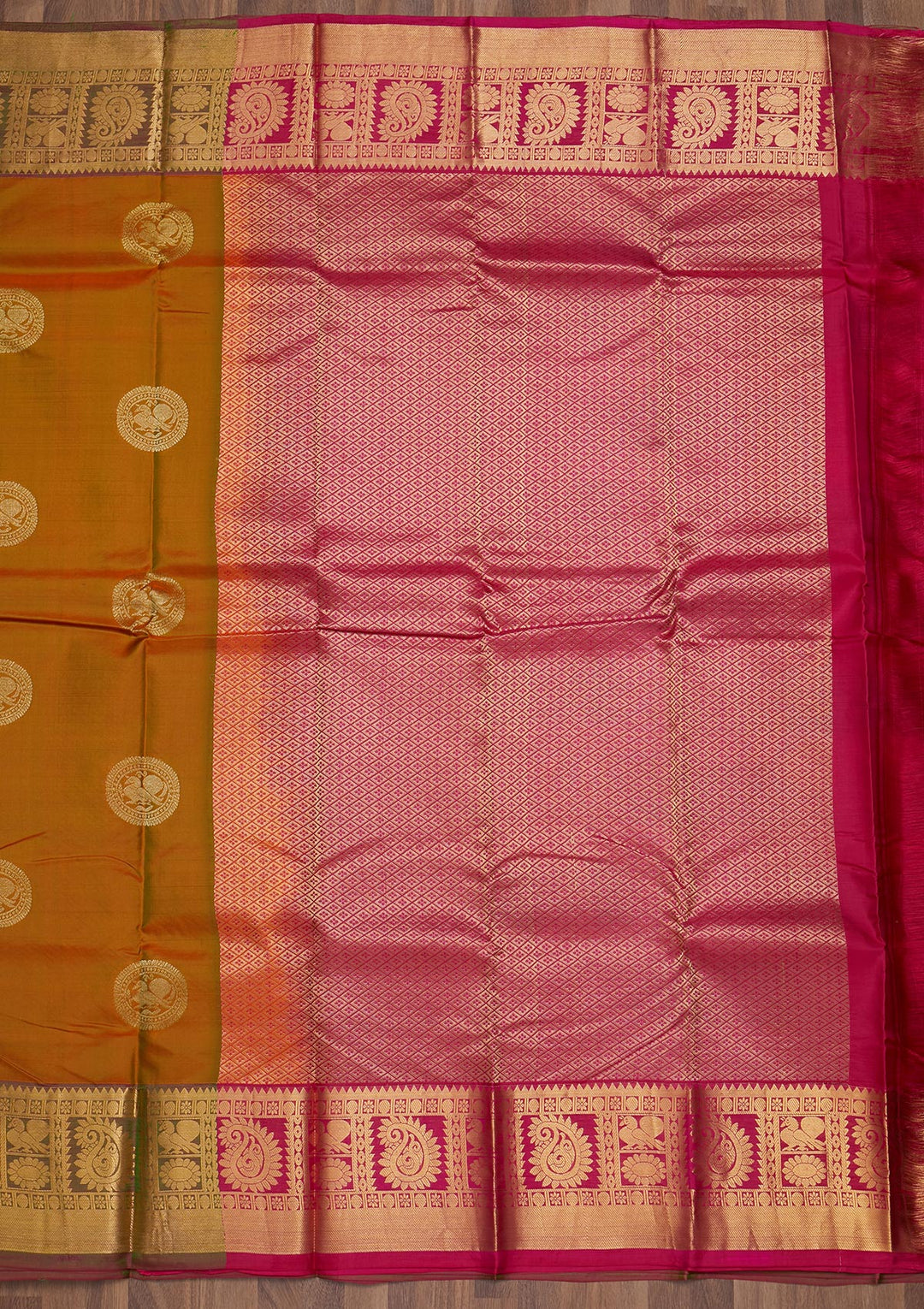 Mustard Zariwork Pure Silk Saree-Koskii