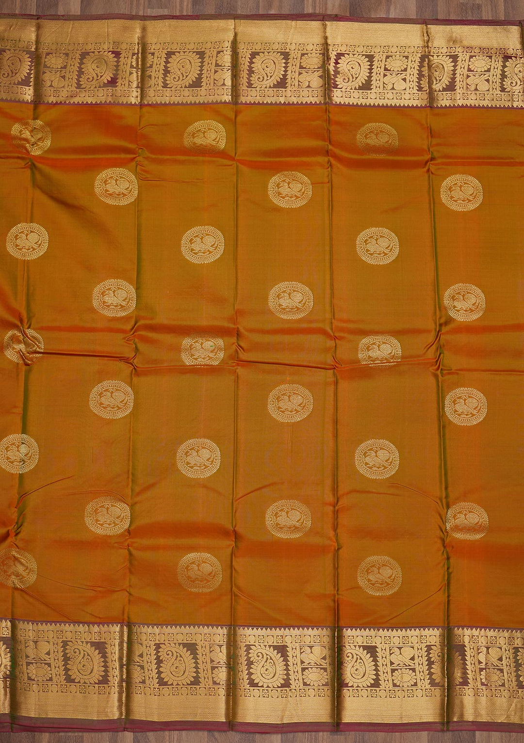 Mustard Zariwork Pure Silk Saree-Koskii