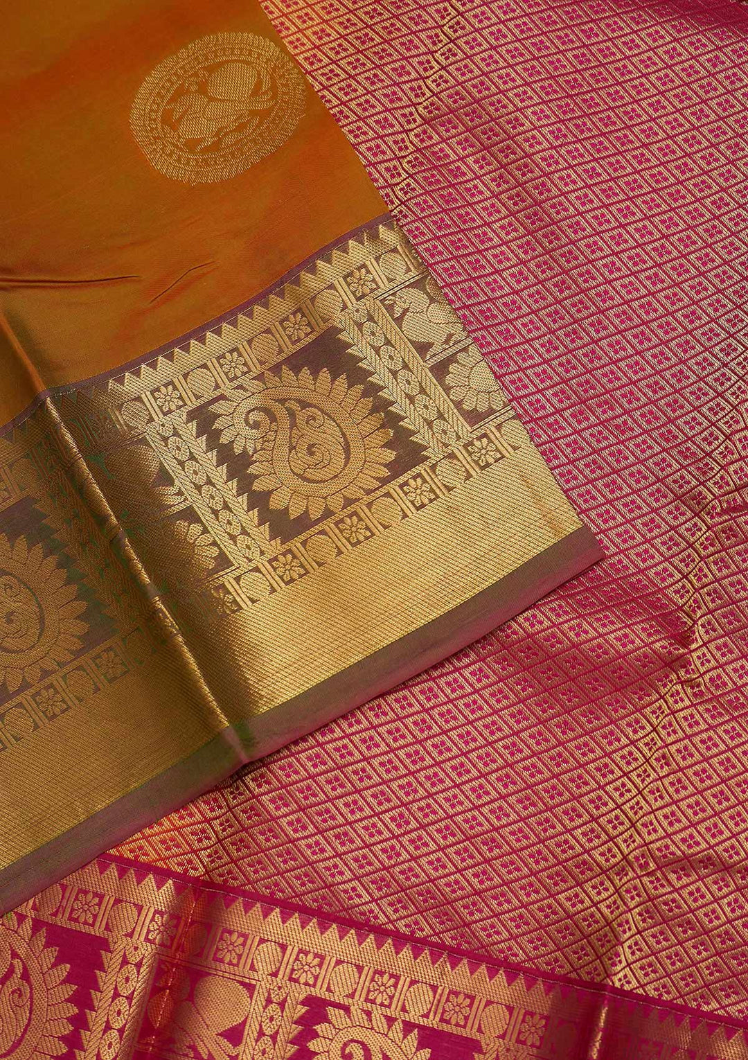 Mustard Zariwork Pure Silk Saree-Koskii
