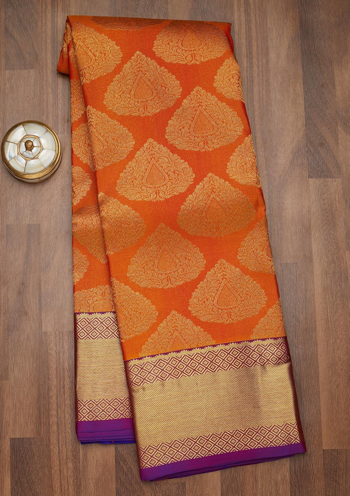 Orange Zariwork Pure Silk Saree-Koskii