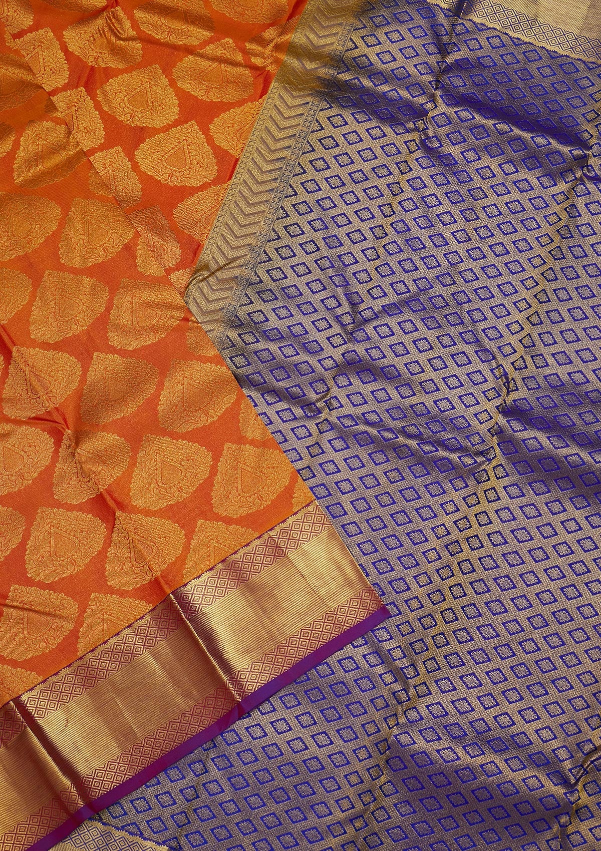 Orange Zariwork Pure Silk Saree-Koskii