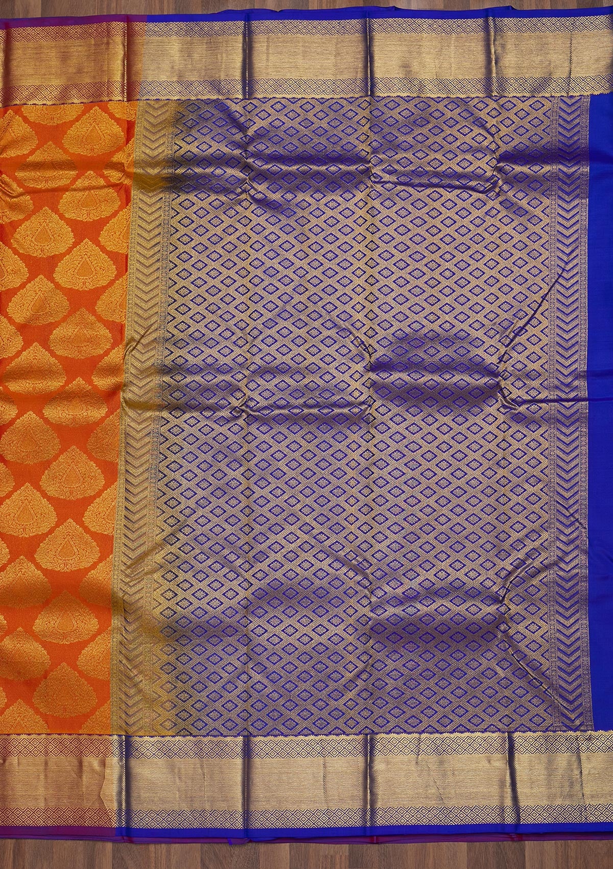 Orange Zariwork Pure Silk Saree-Koskii