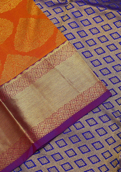 Orange Zariwork Pure Silk Saree-Koskii
