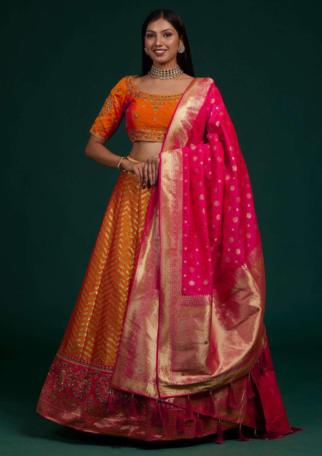 Mustard Zariwork Raw Silk Designer Lehenga-Koskii