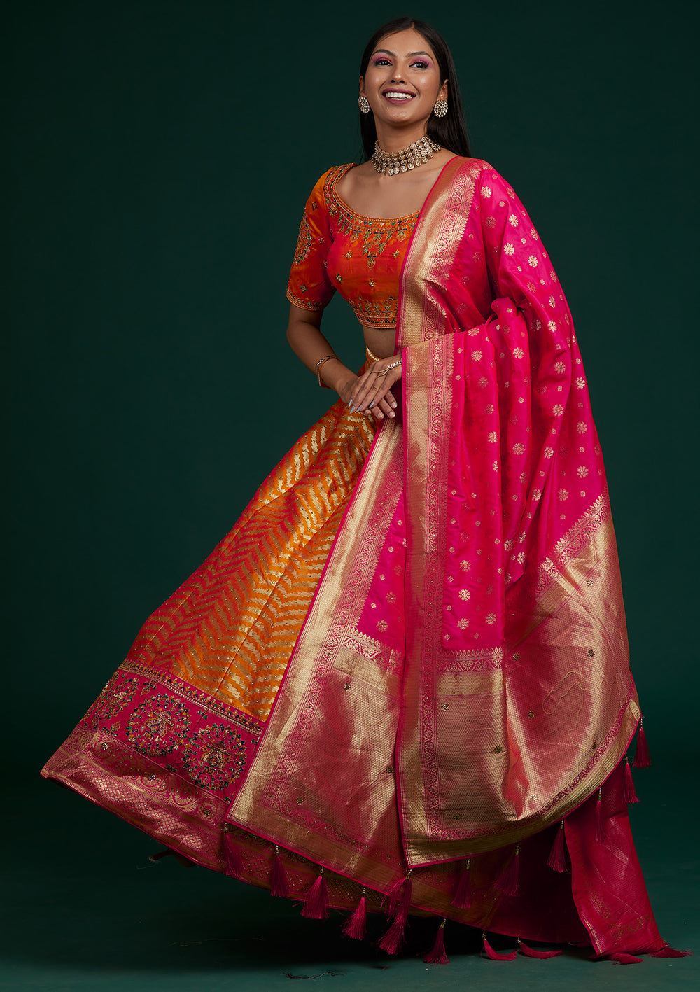 Mustard Zariwork Raw Silk Designer Lehenga-Koskii
