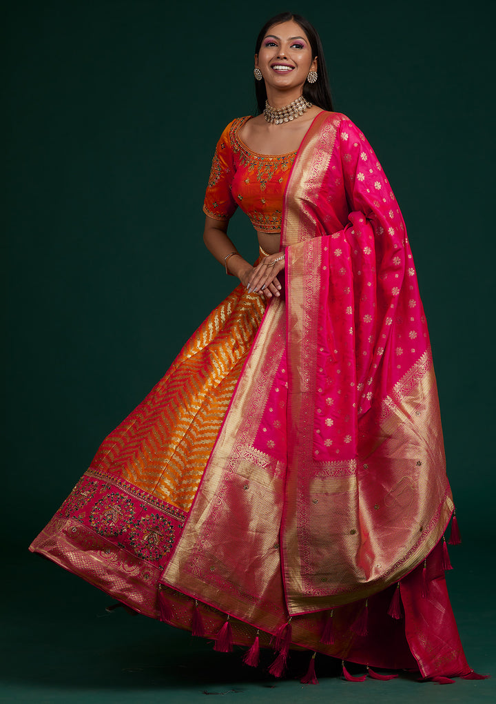 Mustard Zariwork Raw Silk Designer Lehenga-Koskii