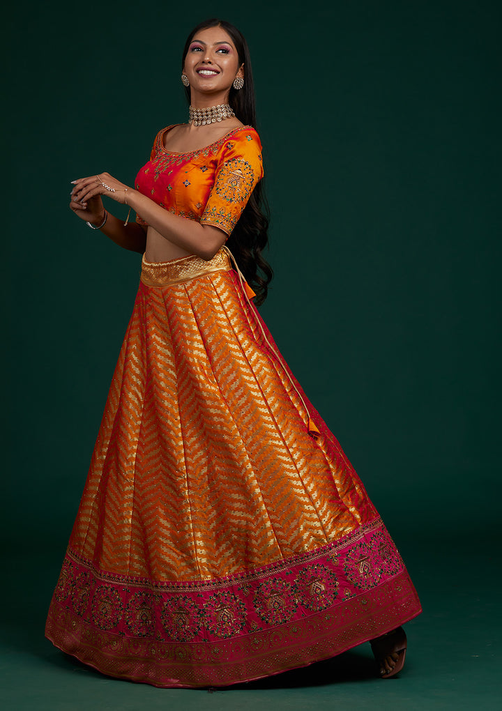 Mustard Zariwork Raw Silk Designer Lehenga-Koskii