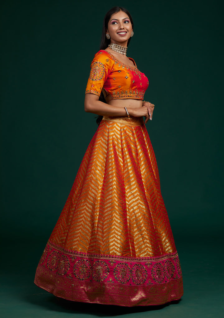 Mustard Zariwork Raw Silk Designer Lehenga-Koskii