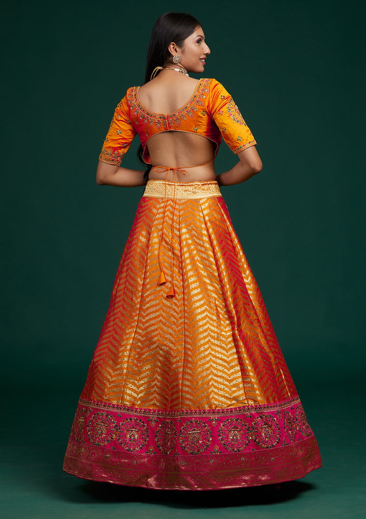 Mustard Zariwork Raw Silk Designer Lehenga-Koskii