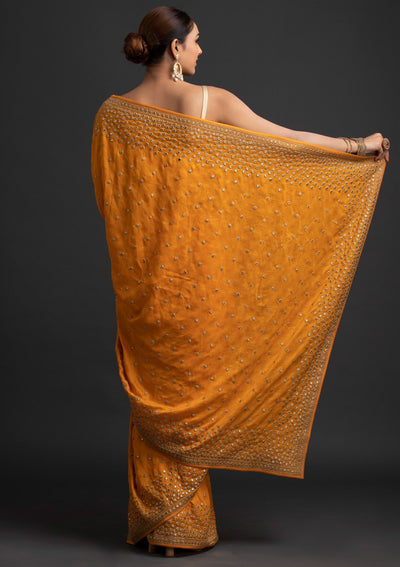 Mustard Zariwork Raw Silk Designer Saree - koskii