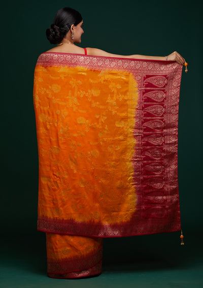 Mustard Zariwork Raw Silk Designer Saree - Koskii