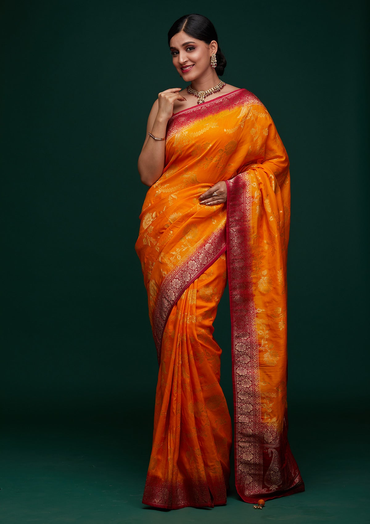 Mustard Zariwork Raw Silk Designer Saree - Koskii