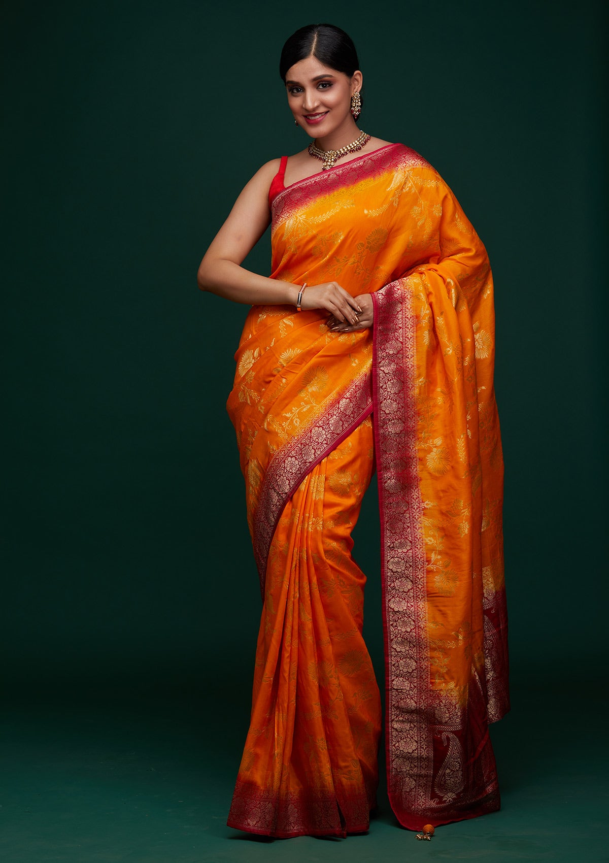 Mustard Zariwork Raw Silk Designer Saree - Koskii
