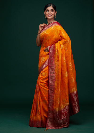 Mustard Zariwork Raw Silk Designer Saree - Koskii