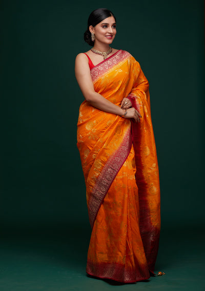 Mustard Zariwork Raw Silk Designer Saree - Koskii