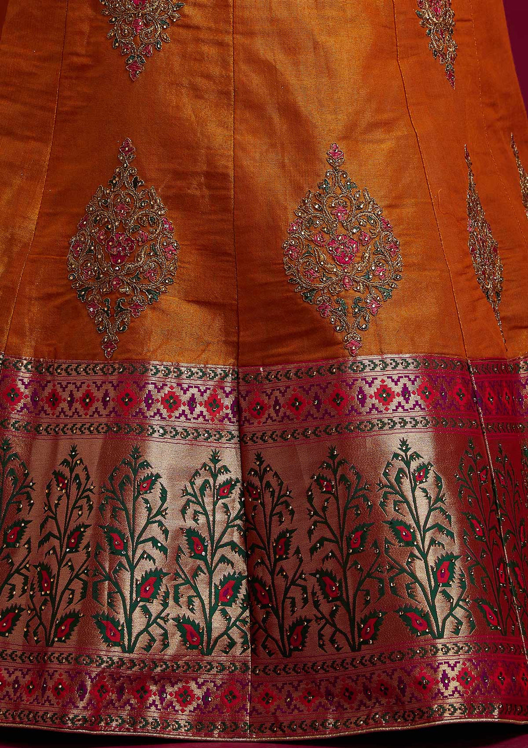 Mustard Zariwork Shimmer Designer Semi-Stitched Lehenga - koskii