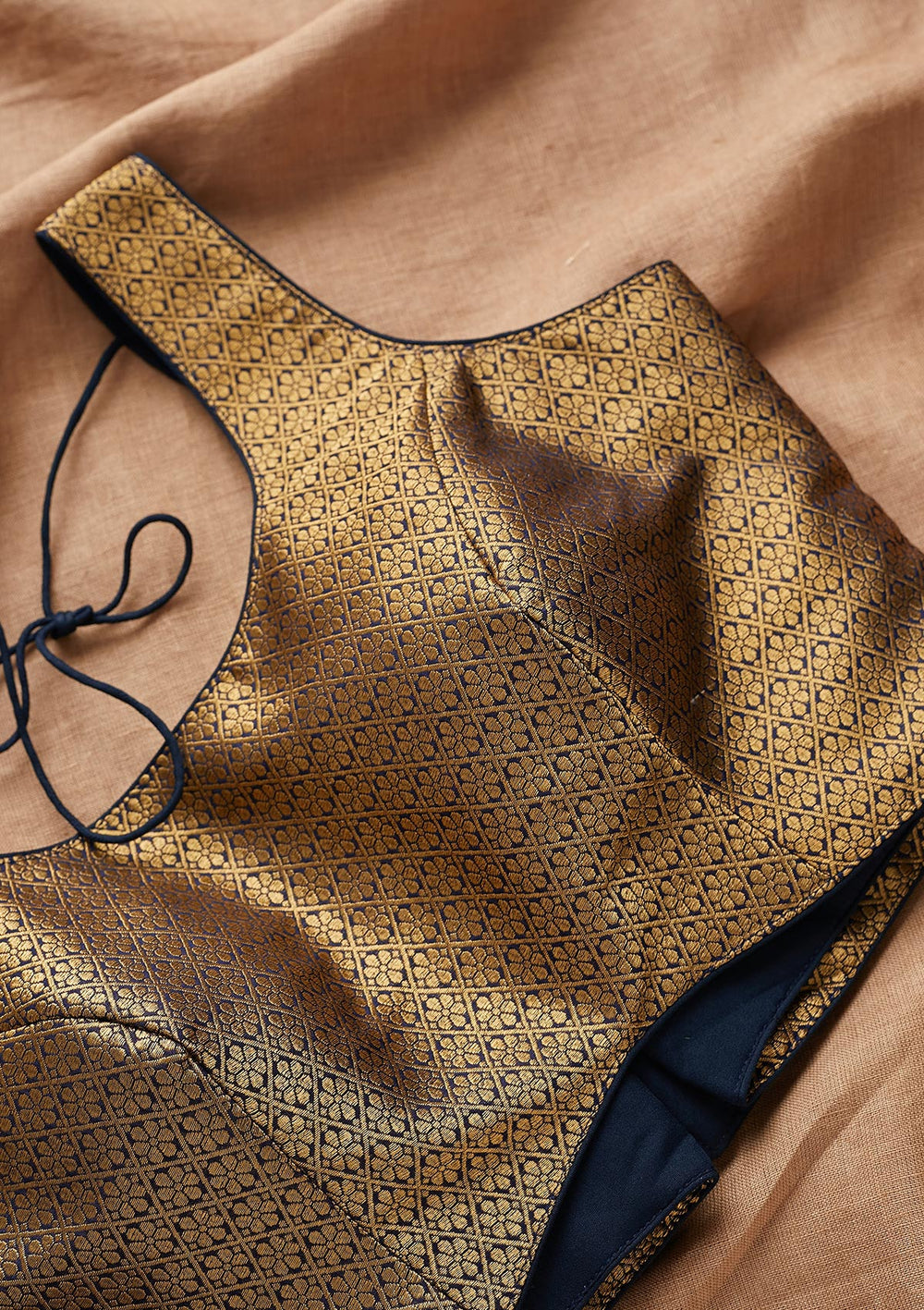 Navy Blue Zariwork Brocade Blouse - Koskii