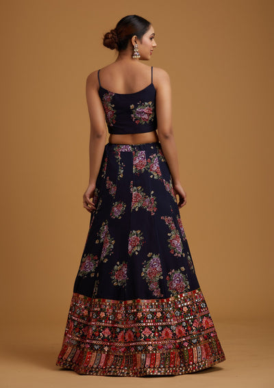 Navy Blue Chikankari Georgette Designer Lehenga - koskii
