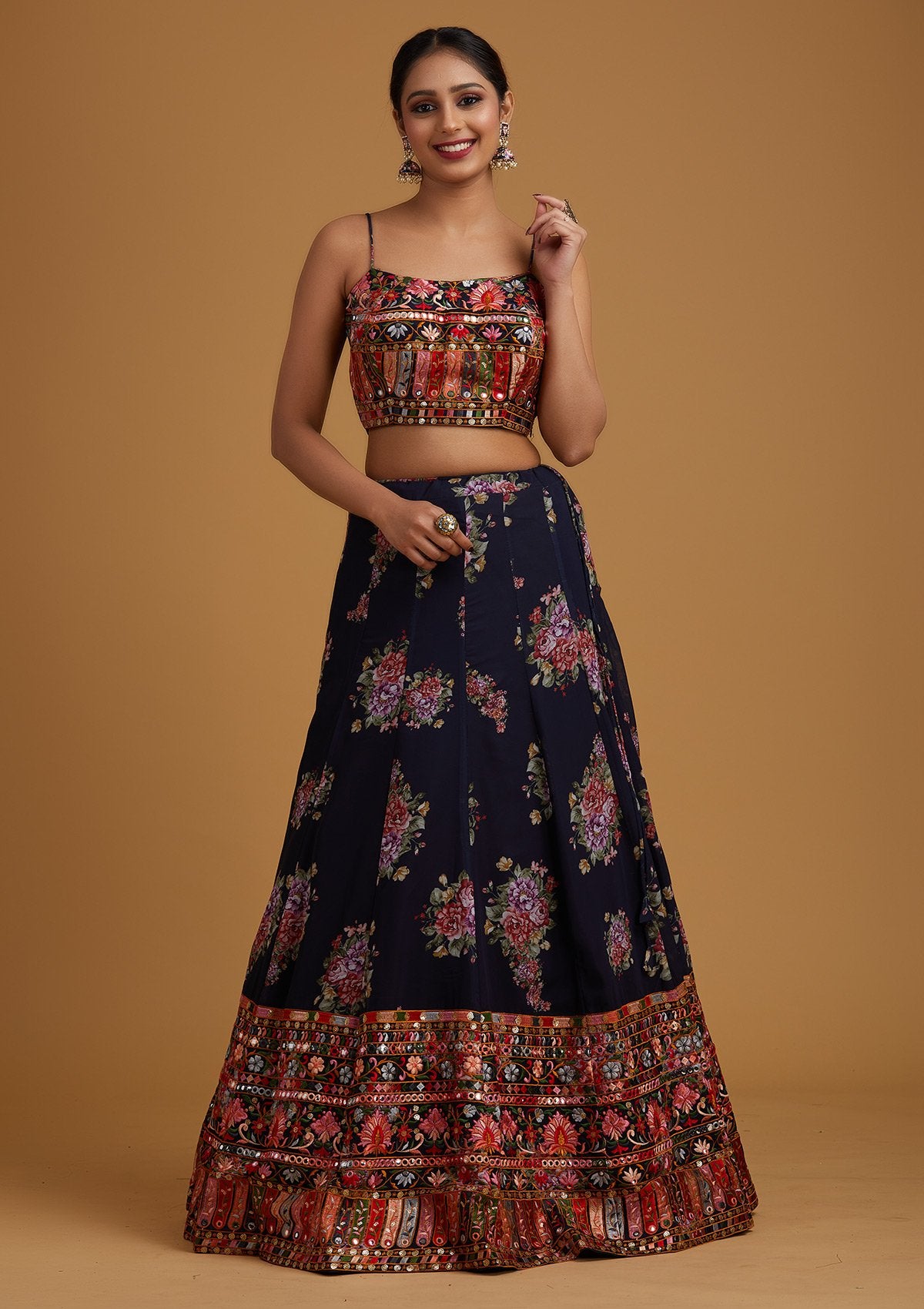 Navy Blue Chikankari Georgette Designer Lehenga - koskii