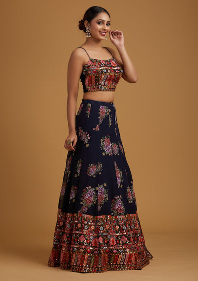 Navy Blue Chikankari Georgette Designer Lehenga - koskii