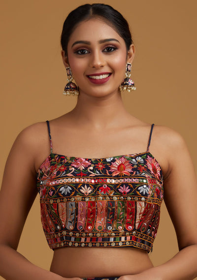 Navy Blue Chikankari Georgette Designer Lehenga - koskii