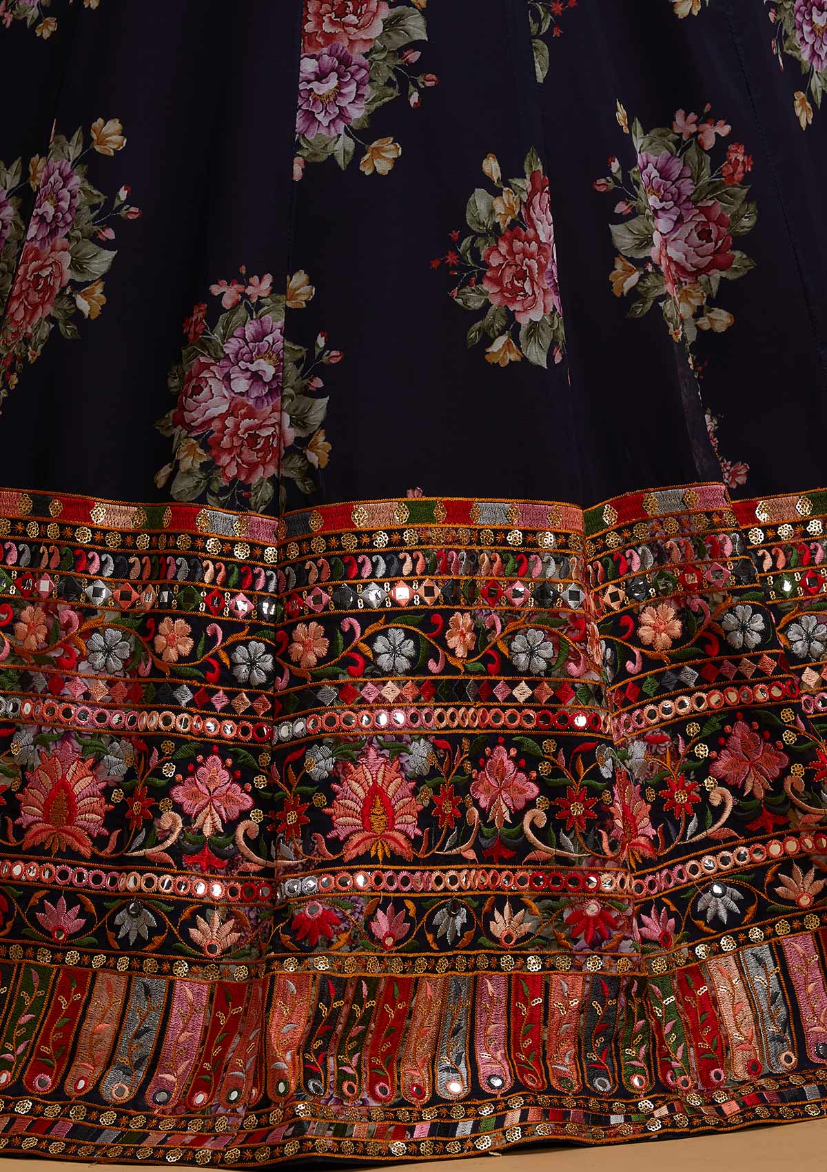 Navy Blue Chikankari Georgette Designer Lehenga - koskii