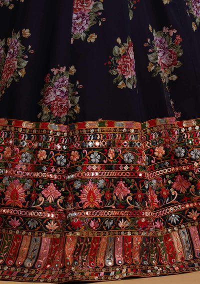 Navy Blue Chikankari Georgette Designer Lehenga - koskii