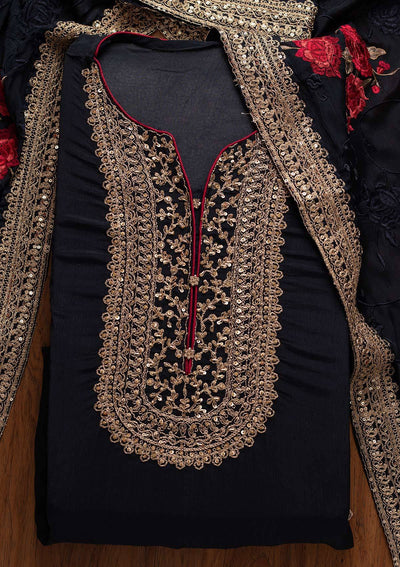 Navy Blue Cutdana Semi Crepe Designer Semi-Stitched Salwar Suit - koskii