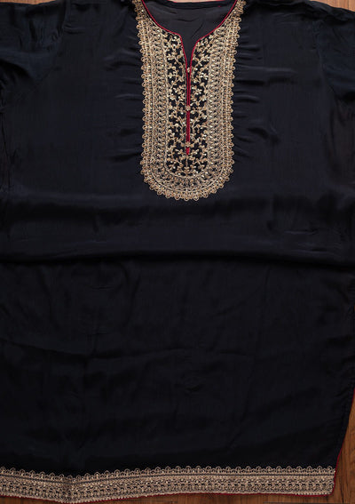 Navy Blue Cutdana Semi Crepe Designer Semi-Stitched Salwar Suit - koskii