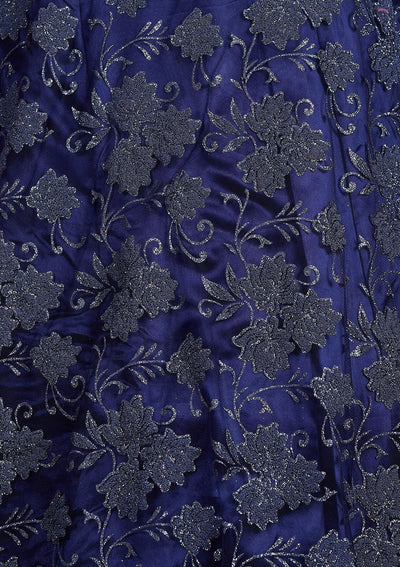 Navy Blue Glitter Net Designer Gown - Koskii