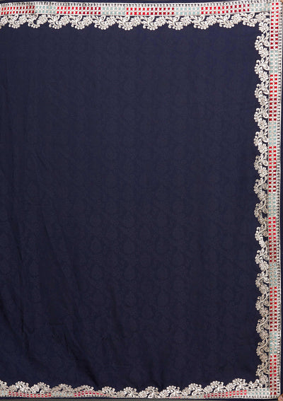 Navy Blue Gotapatti Semi Crepe Saree - Koskii