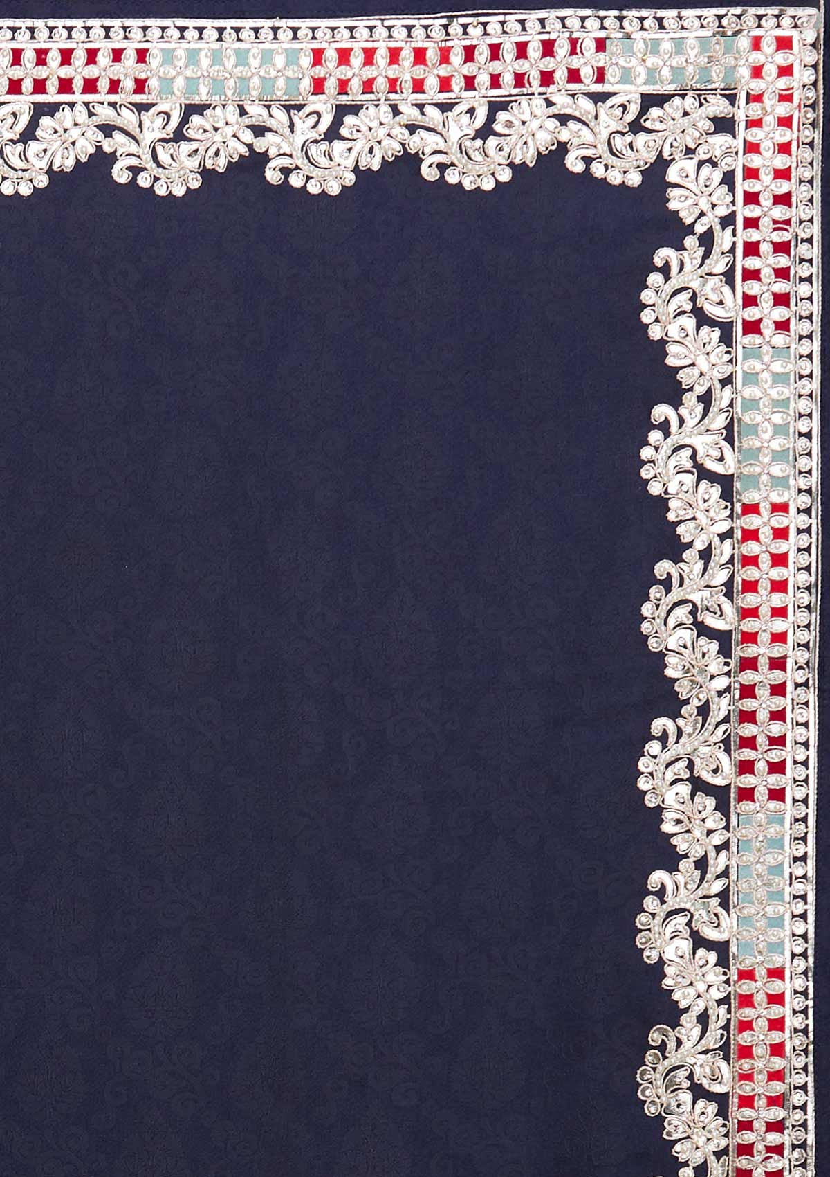Navy Blue Gotapatti Semi Crepe Saree - Koskii