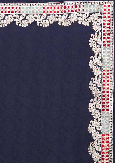 Navy Blue Gotapatti Semi Crepe Saree - Koskii
