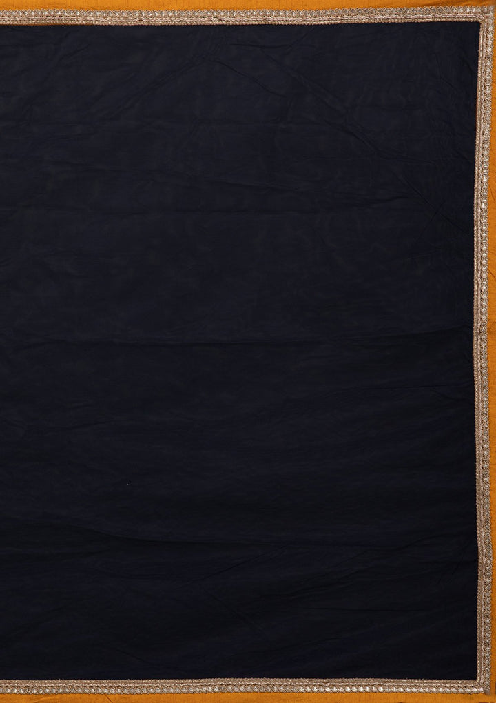 Navy Blue Mirrorwork Satin Designer Lehenga - koskii