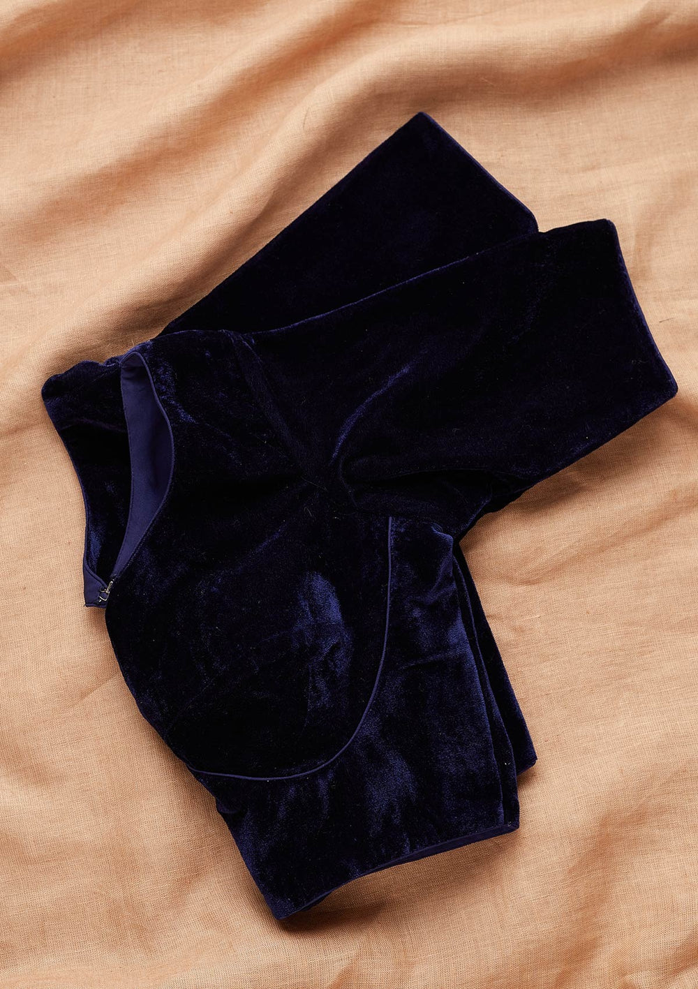 Navy Blue Solid Velvet Readymade Blouse-Koskii