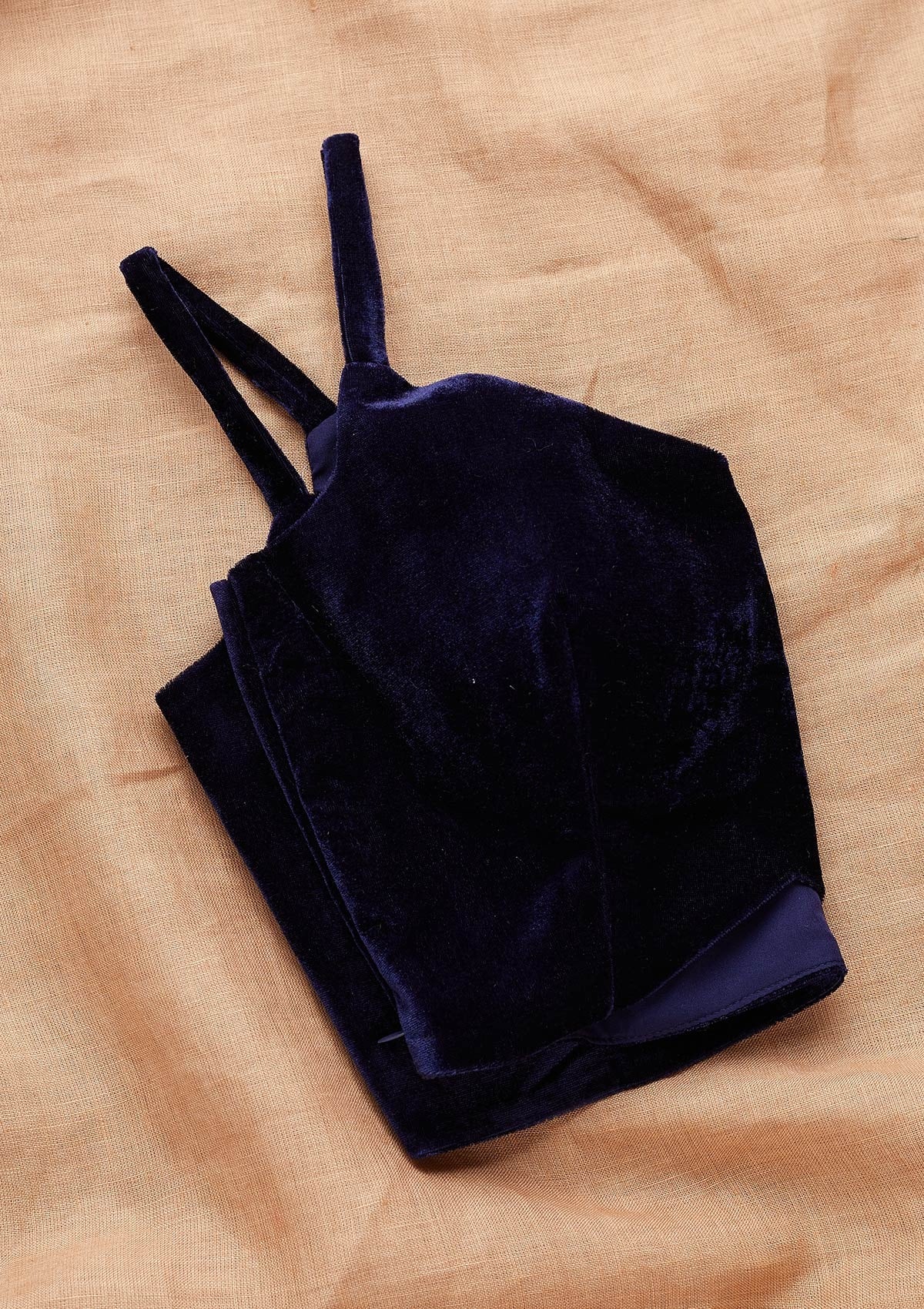 Navy Blue Solid Velvet Readymade Blouse-Koskii