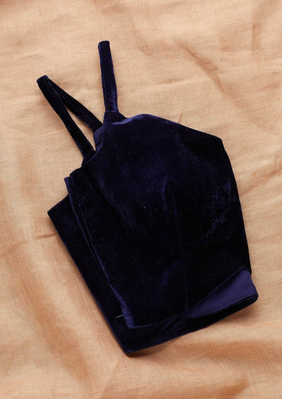 Navy Blue Solid Velvet Readymade Blouse-Koskii
